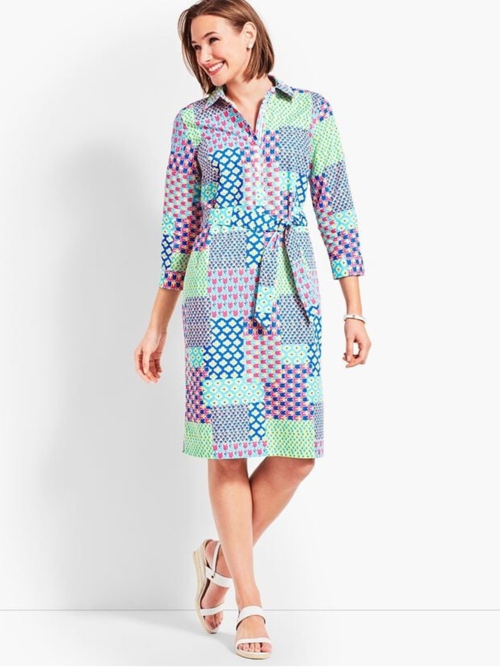 ISLAND PATCHWORK BELTED SHIRTDRESS